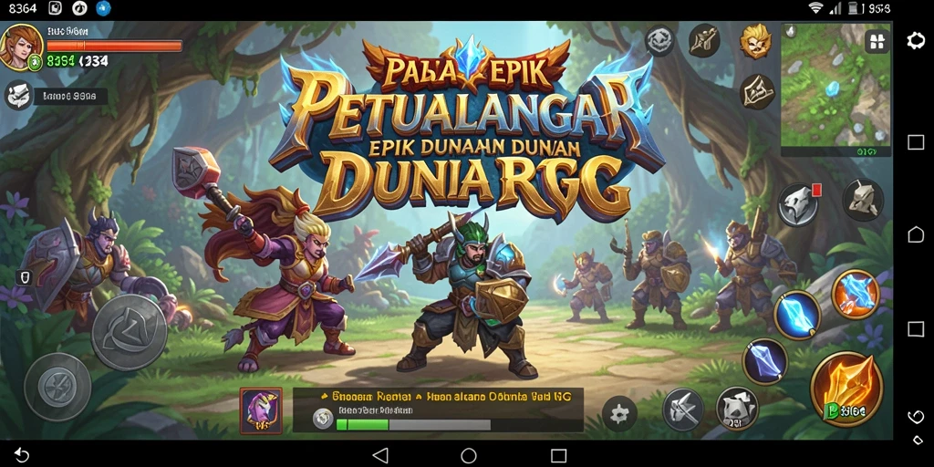 Screenshot gameplay 8364 yang menampilkan pertarungan epik RPG.