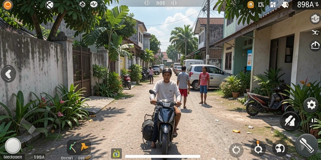 Screenshot gameplay 898A menampilkan aktivitas sehari-hari di dunia virtual.
