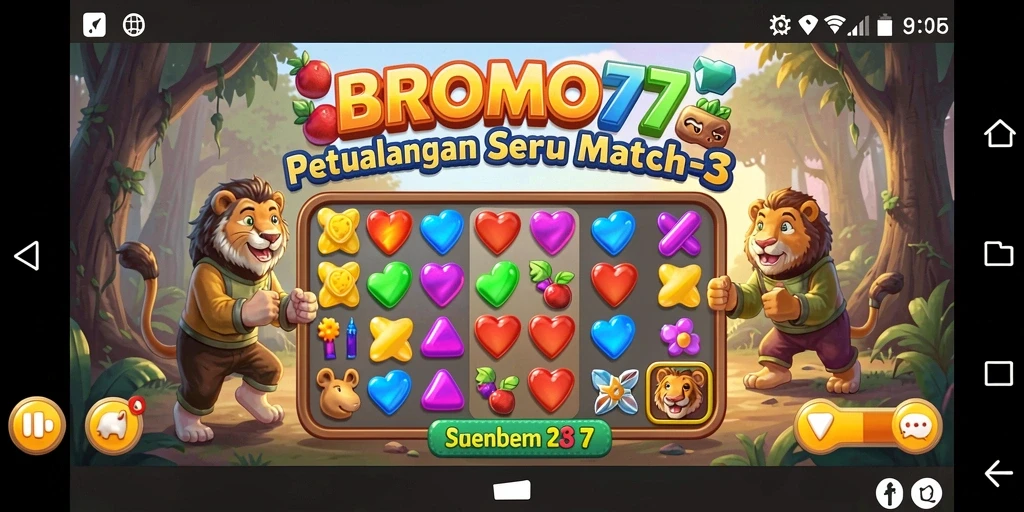 Screenshot utama BROMO77 menampilkan gameplay seru Match-3.