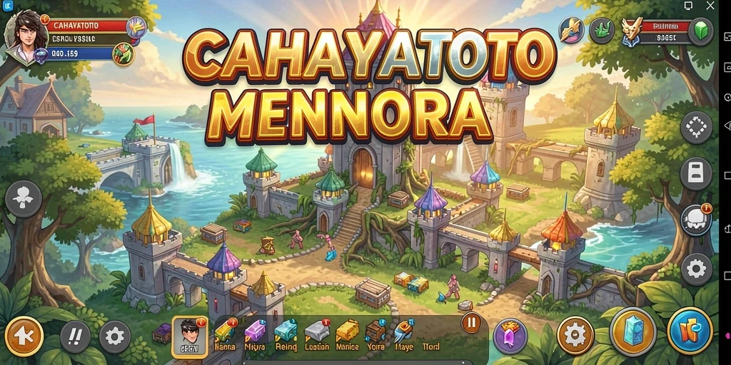 Screenshot gameplay CAHAYATOTO dengan menara dan musuh yang beragam.