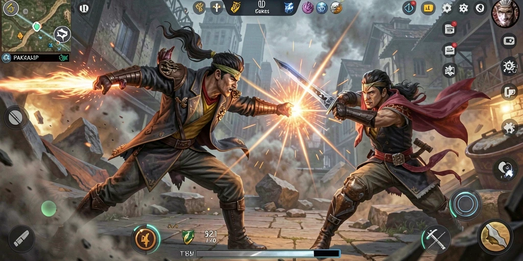 Tampilan mendebarkan dari gameplay action PAKARJP dengan pertarungan yang intens.