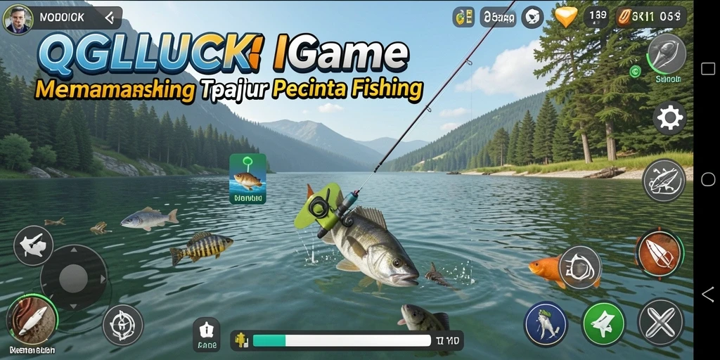 Screenshot QGLUCK menampilkan gameplay menarik saat memancing.